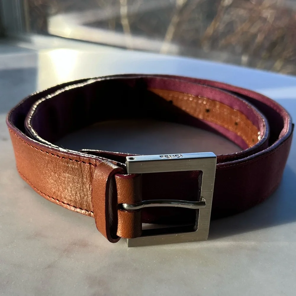 Fendi skinny satin & leather belt - Picture 3 of 6